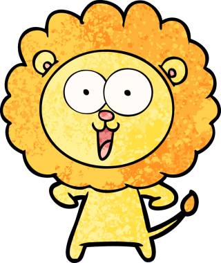 Bir insan tarafından çizilmiş mutlu çizgi film aslanı.