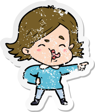 Bir insan tarafından çizilmiş karikatür kızının sıkıntılı çıkartması.