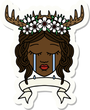 Ağlayan bir insan rahibin çıkartması. Bir insan tarafından çizilmiş pankartıyla.