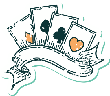 Bir insan tarafından çizilmiş kartların ve pankartın sembolik dövmeli resmi