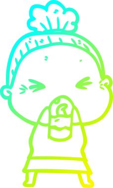 Bir insan tarafından çizilmiş kızgın yaşlı bir kadının soğuk çizgi çizimi.