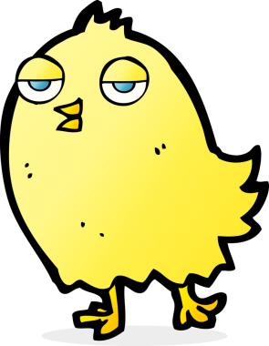 Bir insan tarafından çizilmiş komik çizgi film kuşu.