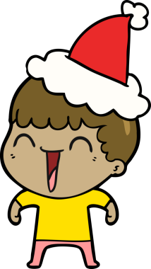 Bir insan tarafından çizilmiş Noel Baba şapkası giyen mutlu bir adamın el çizimi.