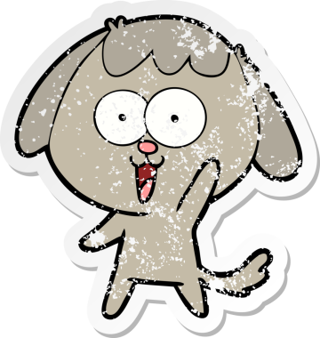 Bir insan tarafından çizilmiş şirin bir köpeğin sıkıntılı çıkartması.