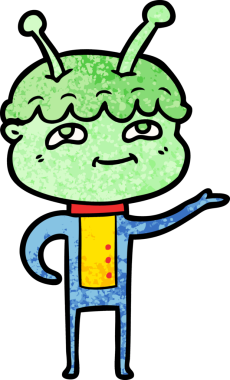 Bir insan tarafından çizilmiş dost canlısı çizgi film uzay adamı.