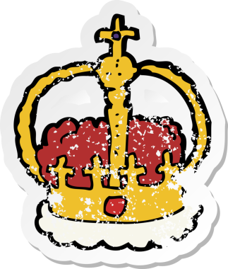 Bir insan tarafından çizilmiş bir karikatür taçının gerilimli retro etiketi