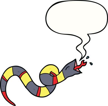 Bir insan tarafından çizilmiş konuşma balonlu tıslayan yılan.