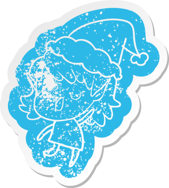 Bir insan tarafından çizilmiş Noel Baba şapkası giyen elf bir kızın garip bir karikatürü.