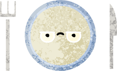 Bir insan tarafından çizilmiş yemek tabağının retro çizim tarzı karikatürü.