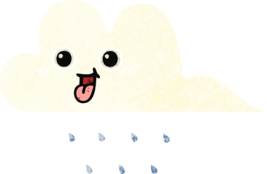 Bir insan tarafından çizilmiş yağmur bulutunun retro çizim tarzı karikatürü