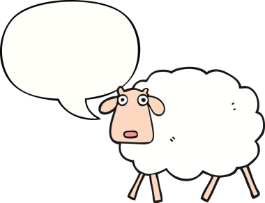 Bir insan tarafından çizilmiş konuşma balonlu bir koyun.