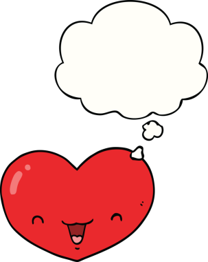 Bir insan tarafından çizilmiş düşünce baloncuklu kalp karakteri.