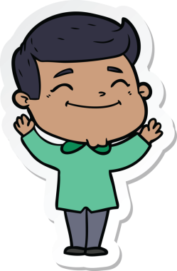 Bir insan tarafından çizilmiş mutlu bir çizgi film karakterinin çıkartması.