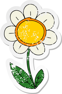 Bir insan tarafından çizilmiş garip bir el karikatürü olan papatya.