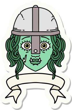 İnsan tarafından çizilmiş afişi olan bir ork savaşçı karakterinin çıkartması.