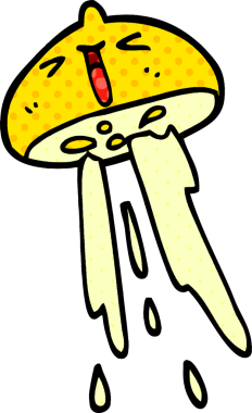 Bir insan tarafından çizilmiş limon fışkırtan karikatür.