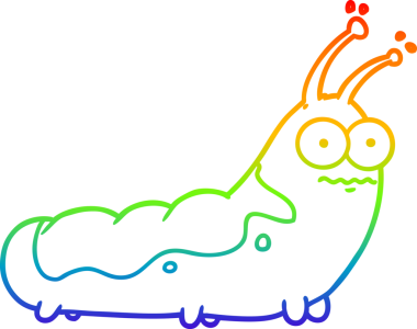 Bir insan tarafından çizilmiş komik bir tırtılın gökkuşağı gradyan çizimi