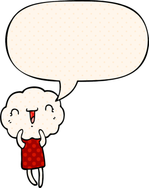 Bir insan tarafından çizilmiş, çizgi roman tarzında konuşma baloncuğu olan sevimli çizgi film yaratığı.