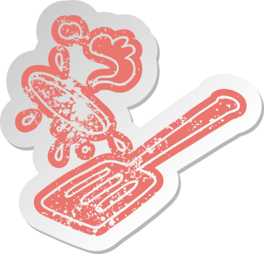 Bir insan tarafından çizilen burgerin sıkıntılı eski çizgi film çıkartması.