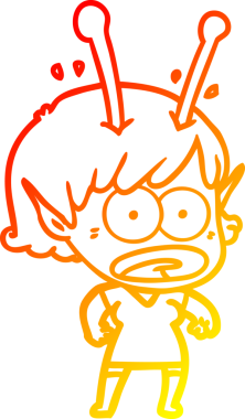 Bir çizgi film karakteri, bir insan tarafından çizilmiş bir uzaylı kız çizimi.