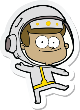 Bir insan tarafından çizilmiş mutlu bir astronot çizgi filminin çıkartması.