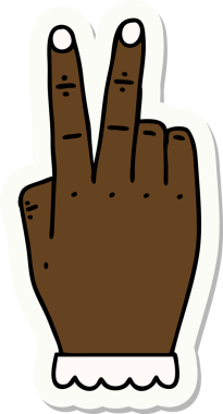 Bir insan tarafından çizilmiş iki parmağını kaldıran bir el çıkartması.