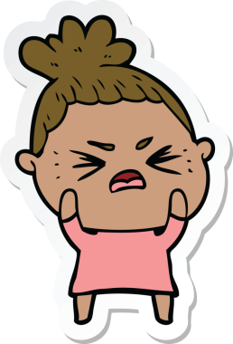 Bir insan tarafından çizilmiş kızgın bir karikatür çıkartması.