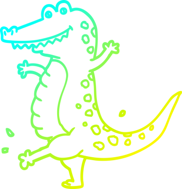 Bir insan tarafından çizilmiş dans eden bir timsahın soğuk çizgi çizimi.