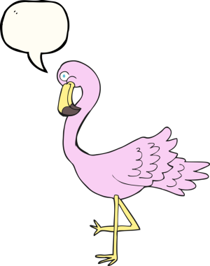 Bir insan tarafından çizilmiş serbest konuşma balonu flamingo karikatürü