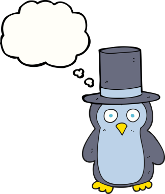 Bir insan tarafından çizilmiş serbest çizim baloncuk penguen şapkası.