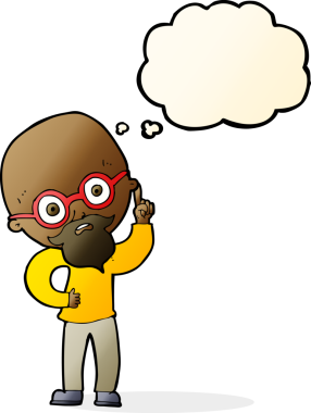 Bir insan tarafından çizilmiş düşünce baloncuğu olan yaşlı bir adam.