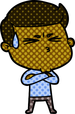 Bir insan tarafından çizilmiş terleyen çizgi film adamı.