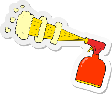 Bir insan tarafından çizilmiş karikatür sprey şişesinin etiketi.