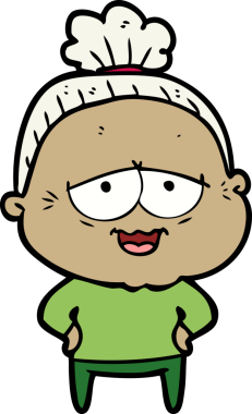 Bir insan tarafından çizilmiş mutlu yaşlı kadın çizgi filmi.