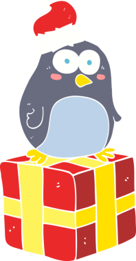 Bir insan tarafından çizilen noel pengueninin düz renk çizimi