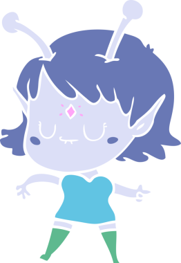 Bir insan tarafından çizilmiş düz renkli uzaylı kız çizgi filmi.