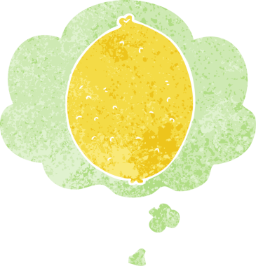 Düşünce baloncuklu karikatür limonu grunge dertli retro desenli bir insan tarafından çizilmiş