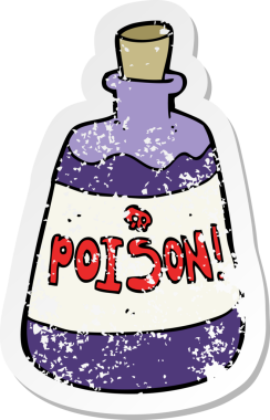 Bir insan tarafından çizilmiş bir zehir şişesinin gerilimli etiketi.