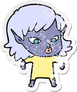 Bir insan tarafından çizilmiş güzel bir elf kızının sıkıntılı çıkartması.