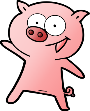 Bir insan tarafından çizilmiş neşeli dans eden domuz çizgi filmi.