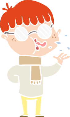 Bir insan tarafından çizilmiş gözlük takan düz renkli çizgi film çocuğu.