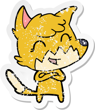 Bir insan tarafından çizilmiş mutlu bir tilkinin sıkıntılı çıkartması.