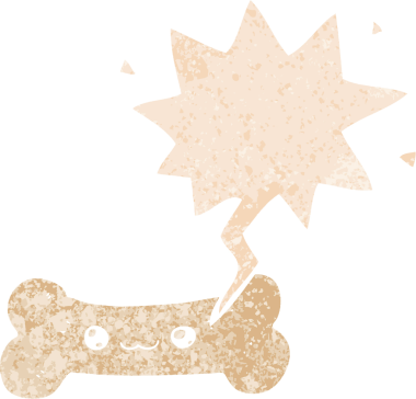 bir insan tarafından çizilmiş grunge ile konuşma baloncuğu ile çizgi film kemiği sıkıntılı retro desen