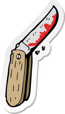 Bir insan tarafından çizilmiş kanlı bıçaklı çizgi film çıkartması.