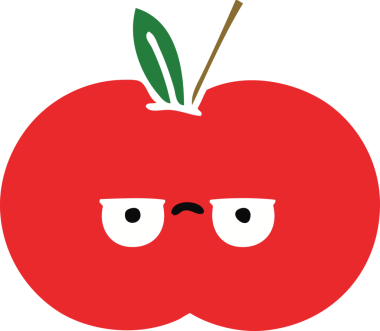 Bir insan tarafından çizilmiş kırmızı bir elmanın düz renkli retro karikatürü