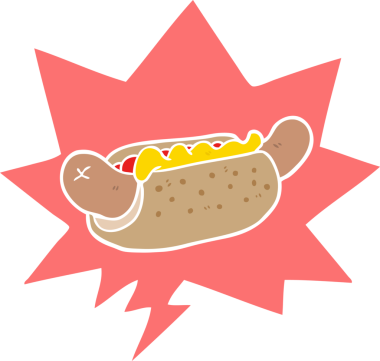 Bir insan tarafından çizilmiş eski moda konuşma balonlu taze sosisli çizgi film.