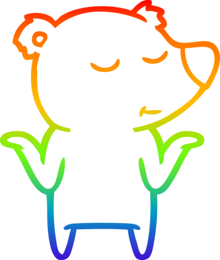 Mutlu bir çizgi film ayısının çizdiği gökkuşağı gradyanı bir insan tarafından çizilmiş omuz silkiyor.