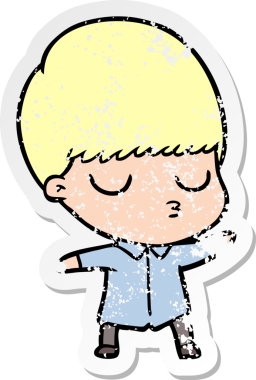 Bir insan tarafından çizilmiş, sıkıntılı bir çizgi film çıkartması.