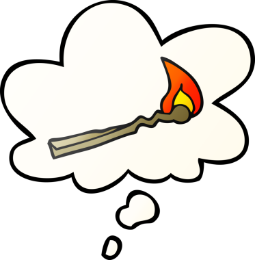 Düşünce baloncuğuyla bir insan tarafından çizilmiş çizgi film yakma kibriti