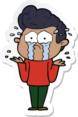 Bir insan tarafından çizilmiş ağlayan bir karikatür çıkartması.